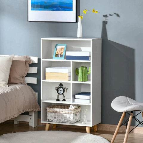 Rootz Bookcase - Modern Bookshelf - Bookcase with 6 Compartments - Home - Office - Living Room - White - 60 cm x 30 cm x 103.3 cm