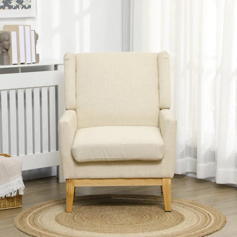 Rootz Wing Chair In Scandi Design - Reading Chair - Accent Chair -  Cocktail Chair - Solid Wood - Natural + Cream - 70cm x 73cm x 90cm