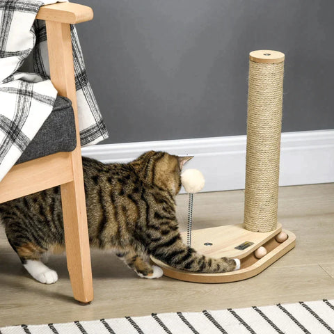Rootz Scratching Post - Cat Tree - For Kittens Including Toys - Marble Run - Ball With Spring - Chipboard/Jute - Natural - 35 cm x 23 cm x 40 cm
