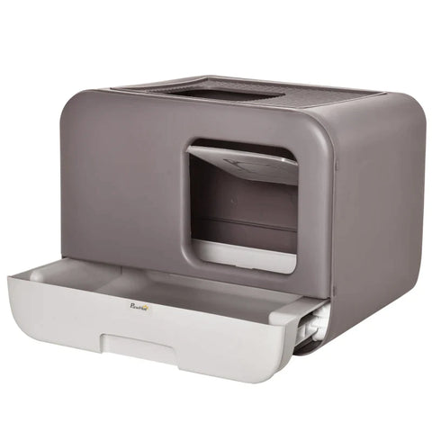 Rootz Cat Litter Box - Cat Litter Scoop - Portable Pet Scoop - With Hood 2 - Plastic - Grey -53 x 40 x 40 cm