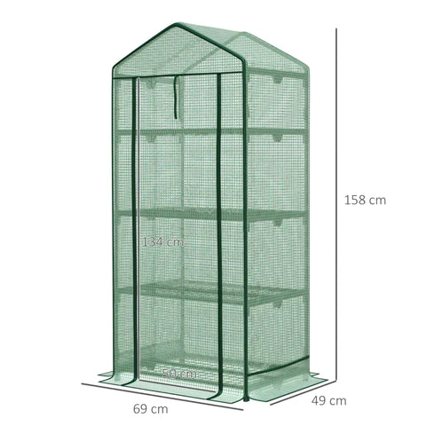 Rootz Greenhouse - Mini Greenhouse - Cultivation Greenhouse - With Foil Cover - And 4 Shelves - Shelves Rolling Door - Vegetable Bed - Green - 69 x 49 x 158 cm
