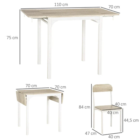 Rootz 2-piece Seating Group - Foldable Dining Table With 2 Chairs - Folding Table - White + Natural - 110 cm x 70 cm x 75 cm