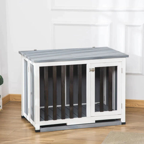 Rootz Hondenkennel - Houten Hondenhok - Hondenhok - Hondenkooi - Knaagdierhuis - Transportbox - Transportkooi - Met Venster - Grijs - 84,5 x 51,4 x 61 cm