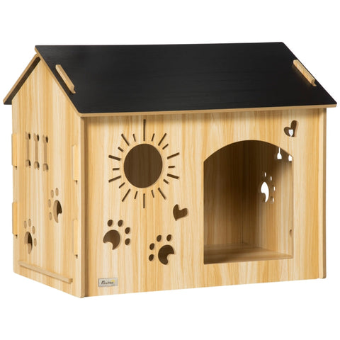 Rootz Hondenkennel - Hondenhok - Hondenkooi - Knaagdierhuis - MDF - Eiken/Zwart - 69 x 50 x 58,5 cm