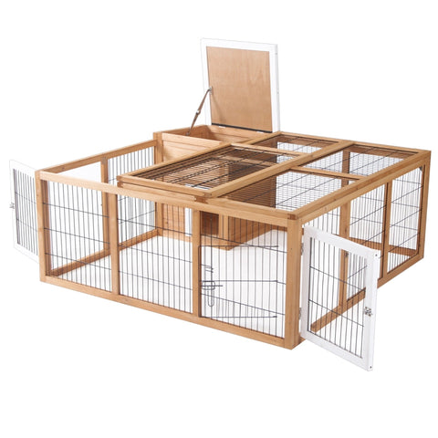 Rootz Rabbit Hutch - Small Animal Hutch - Weather Resistant Hutch - Natural - 123cm x 120cm x 52cm
