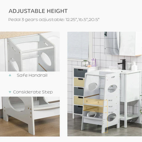 Rootz Kids Opstapkruk - Kids Learning Tower - Opstapkruk - Kruk Staand - Met 3 Treden - Grijs - 40 x 50 x 90 cm