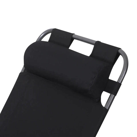 Rootz Sonnenliege mit Kissen – faltbare Strandliege – 2-stöckige Gartenliege – 2-in-1-Entspannungsliege – Metall + Oxford-Stoff – Schwarz – 118 x 60 x 80 cm