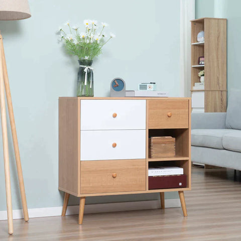 Rootz Sideboard - Free-standing Cabinet - Scandi Style Wardrobe - 4 Drawers And 2 Shelves - Kitchen - Bedroom - Living Room - Entryway - 80cm x 39cm x 80cm