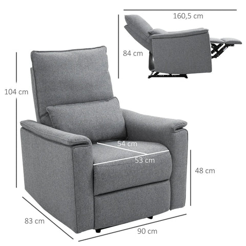 Rootz Recliner – Fernsehsessel – Einzelsofa – 150° neigbar – Polyester – Grau – 83 x 90 x 104 cm