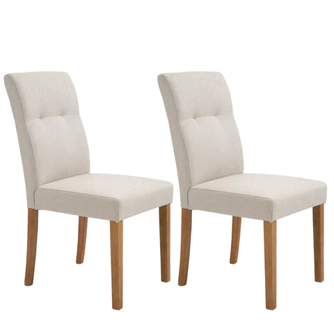 Rootz Set of 2 Dining Chairs - Dining Chairs with Padded Seat - Polyester Fabric - Foam - Rubber Wood - Beige - 50cm x 62cm x 96cm