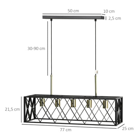 Rootz Hanging Lamp - Ceiling Lamp - Hanging Light - Pendant Light - Height Adjustable - Industrial Design - Metal Shade - Black/Gold - 77 x 25 x 39cm