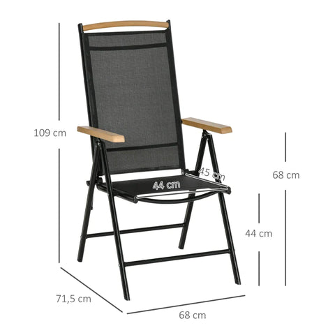 Rootz Klappstuhl – Gartenstuhl – Camping-Ausflugsstuhl – 2-teiliger Gartenstuhl – Aluminium – Schwarz – 71,5 cm × 68 cm × 109 cm