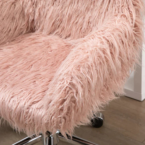 Rootz Bürostuhl – Chefsessel – Drehstuhl – Computerstuhl – Make-up-Stuhl – Sitzhöhenverstellung – Kunstfellschaum – Rosa/Silber – 57 x 60 x 75–85 cm