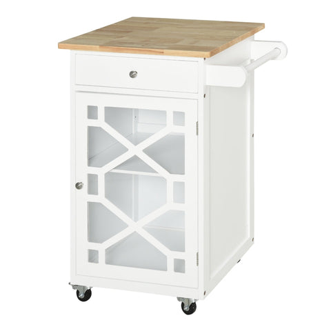 Rootz Kitchen Trolley - Storage Cabinet - Large Worktop - Drawers - Base Cabinet - Adjustable Inner Shelves - White/Wood - 63 cm x 45 cm x 86 cm