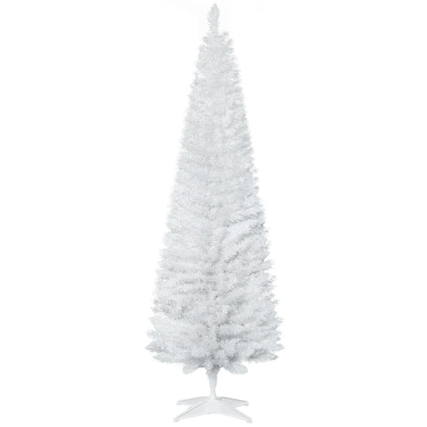Rootz Christmas Tree - Artificial Pine Pencil Slim Tall Christmas Tree - Holiday Decor - Plastic Stand - White - Ø 55 x H180 cm