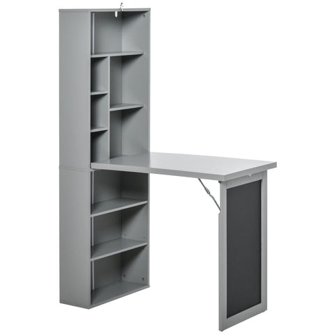 Rootz Desk - Bookshelf - Computer Office Workstation - Office Table - Foldable Dining Table Foldable 6 Compartments Bookshelf - Metal Frame - Dark Grey - 98 x 51 x 153 cm
