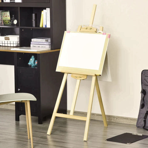 Rootz schildersezel - schildersezel zittende en staande schildersezel - opvouwbare schildersezel - 90° verstelbaar met houder voor kunstschilderen - grenenhout - natuurlijk - 51,5 cm x 71,5 cm x 134,5 cm