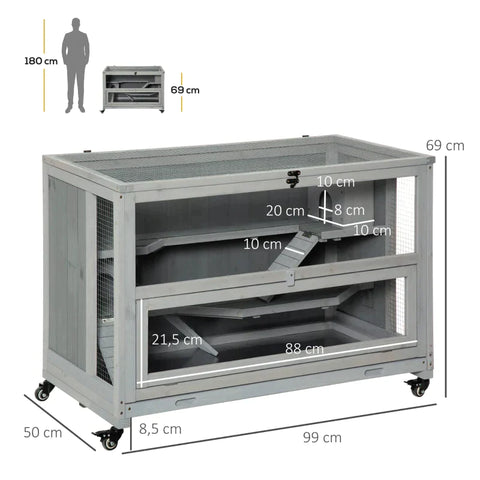 Rootz Knaagdierkooi - Knaagdierenhok - Hamsterkooi - 3-Tier Houten Kooi - 99 cm x 50 cm x 69 cm