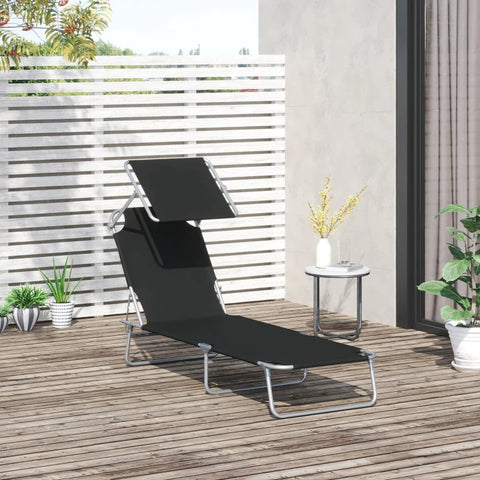 Rootz Sun Lounger - Garden Lounger - Lounger Beach - Foldable Sun Lounger - With Sun Protection - Black - 187 x 58 x 36 cm
