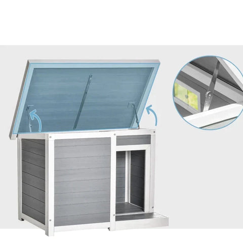 Rootz Hondenkennel - Houten Hondenhok - Hondenhok - Hondenkooi - Knaagdierhuis - WPC - Grijs/Wit - 102L x 70B x 73H cm