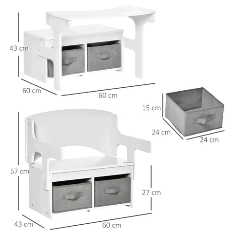Rootz Kinderstuhl – Kindertisch – Kindermöbel für Kleinkinder – Sitzgruppe mit Stauraum – MDF-Vliesstoff – Weiß – 60 x 60 x 43 cm
