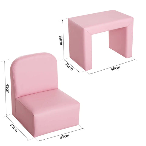 Rootz Children's Sofa - 2-in-1 Children's Sofa Table And Chair Set - Children's Armchair - Mini Sofa - Mini Armchair - Pink