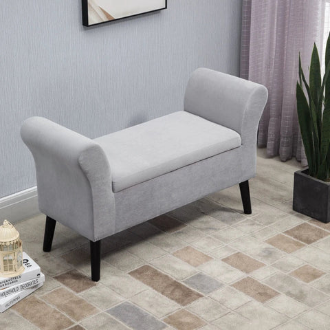 Rootz Bench - Upholstered Bench With Storage Space - Armrests Chest Bench - Modern Hallway - Bedroom - Living Room - Polyester - Rubber - Wood - Light Grey - 111.5 x 41 x 65 cm