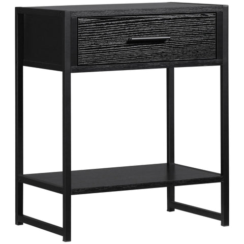 Rootz Bedside Table - End Table -  Industrial Design - 1 Drawer - Steel - Engineered Wood - Black - 45 cm x 30 cm x 55 cm