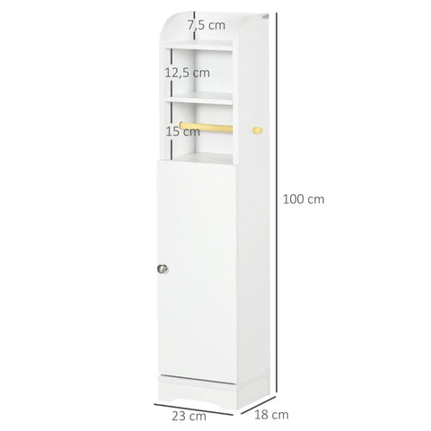 Rootz Bathroom Cabinet - Slim Shelves - Closet Compartment - Toilet Paper Holder - Chipboard - White - 23 x 18 x 100 cm