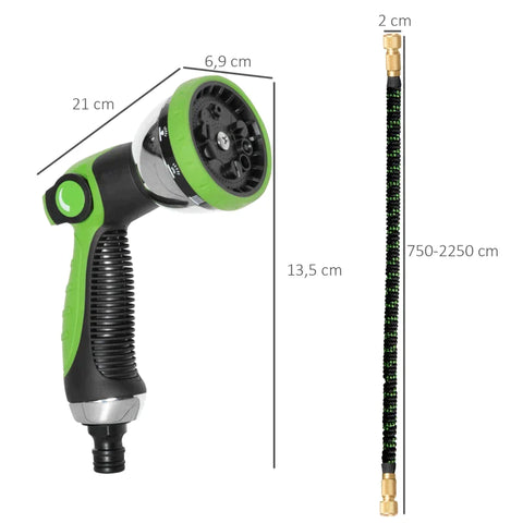 Rootz Flexible Garden Hose - 22.5 m With 10 Functions Spray Nozzle - Water Hose With 1/2 Inch - 3/4 Inch Connection Hose Stretchable For Car Wash - Dark Green + Black