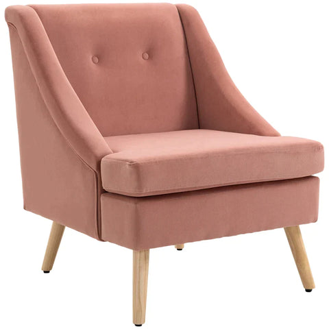 Rootz Armchair - Dining Chair - Accent Armchair - Scandinavian Design - Velvet Look - Rubber Wood - Pink + Natural - 69L x 76W x 87.5H cm
