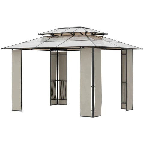Rootz Garden Pavilion - Gazebo With Sun Canopy - Made Of Polycarbonate Panels - UV Protection - Water-repellent - Robust - Brown + Light Grey - 3.65 x 3 x 2.75 m