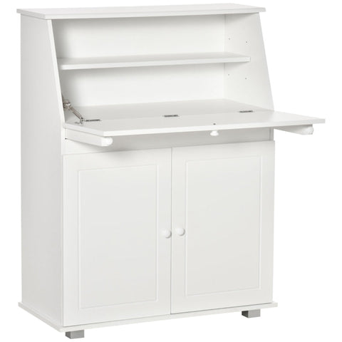 Rootz Bureau - Secretaresse Bureau - Ladekast - Schrijfkist Flap - Secretaresse Ruimtebesparend - Computertafel Met Kast -thuis - Kantoor - Wit - 82 x 38,5 x 107 cm