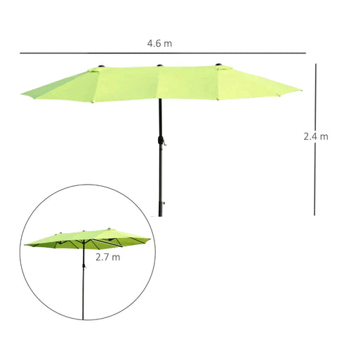 Rootz Parasol - Garden Parasol - Market Parasol - Double Parasol - Patio Parasol With Hand Crank - Green Oval - 460 x 270 x 240 cm