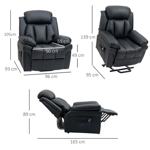 Rootz Relaxation Chair - Stand-up Aid - Including Footrest - Electric TV Chair - Side Pocket - Headrest - 1 Remote Control - Multi-layer Board - Faux Leather - Black - 93L x 96W x 105H cm