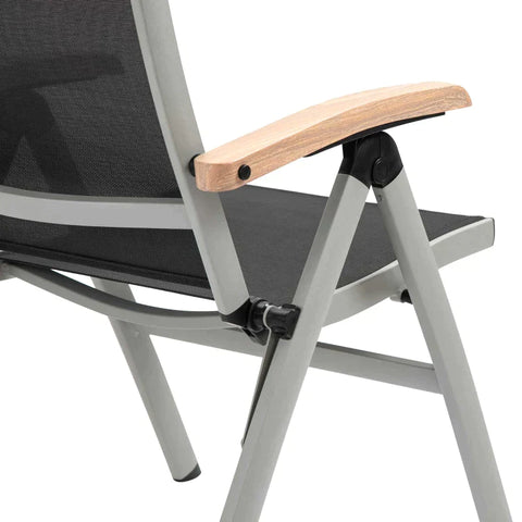 Rootz Lounge Chair – Gartenstuhl mit verstellbarer Rückenlehne – Alu + Netz – Schwarz + Silber – 61 x 64 x 112 cm