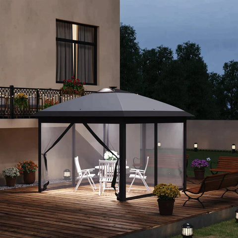 Rootz Pavillon – Faltpavillon – Gartenpavillon – mit LED-Solar-Lichterkette – USB-Ladeanschluss – Grau