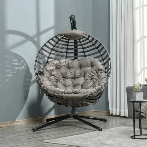 Rootz Hanging Chair - Swing Hanging Chair - 1 Person Hanging Chair - With Cushion - Steel - Black/Sand - 126 x 118 x 172 cm