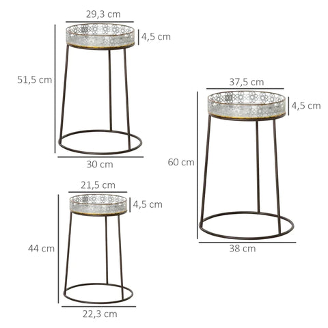 Rootz bloemenstandaard - set van 3 metalen bloemenstandaard - koffie + zilver - 38L x 38B x 60H cm