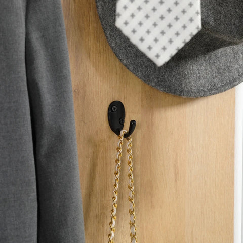 Rootz Wardrobe With Shoe Bench - 1 Hat Rack - 4 Coat Hooks - Chipboard - Steel - Natural + White - 60L x 28W x 120H cm