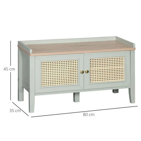 Rootz Shoe Cabinet - Storage Space - Rattan Weave - Elegant Color Design - Living Room - Mdf Construction - Green - 80L x 35W x 45H cm