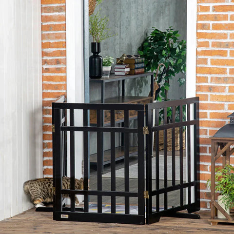 Rootz Barrier Gate - Wooden Door Gate - 3 Panel Folding Pet Barrier - Pine Wood - Black - 181cm x 35cm x 76cm