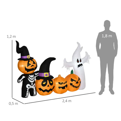 Rootz Ghost Family - Halloween Decoration - Inflatable Ghost Family - Herring - Bungee Cords - Blower - Orange - 2.55 x 0.40 x 1.30m
