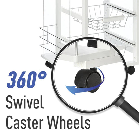 Rootz Kitchen Cabinet - Kitchen Trolley - Serving Trolley - 5 Levels - With Drawer - Kitchen Trolley Shelf - White - 47 x 37 x 83 cm