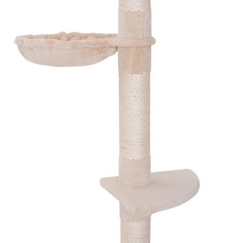 Rootz Scratching Post - Ceiling High - Height Adjustable - Cat Tree with Sisal Columns - Cat Scratching Post - Cat Climbing Tree - Beige - 40 x 34 x 230-260 cm