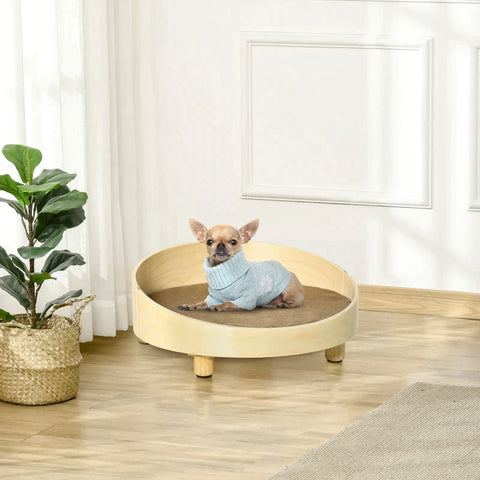 Rootz Pet Bed - Raised Dog Bed - Dog Bed - With Cushion - Round Pet Bed - Dog Sleeping Place - Natural/Light Brown - Ø59 x 23.5 cm