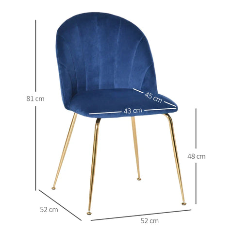 Rootz Chair - Set Of 2 Dining Chairs - Retro Design - Dining Room - Kitchen - Living Room - Blue/gold - 52 cm x 52 cm x 81 cm