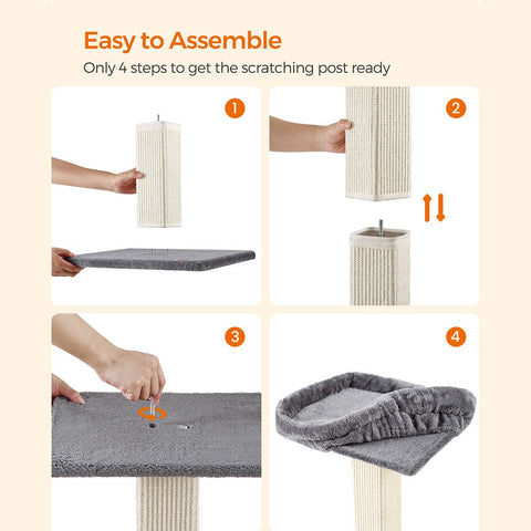 Rootz Kratzbaum – Kratzbaum mit Plattform – Kratzbaum – Katzenkletterbaum – Katzenaktivitätsbaum – Katzenspielbaum – Moderner Kratzbaum – Kratzbaumhaus – Spanplatte – Plüsch – Sisal – Hellgrau – 45 x 40 x 71 cm (L x B x H)