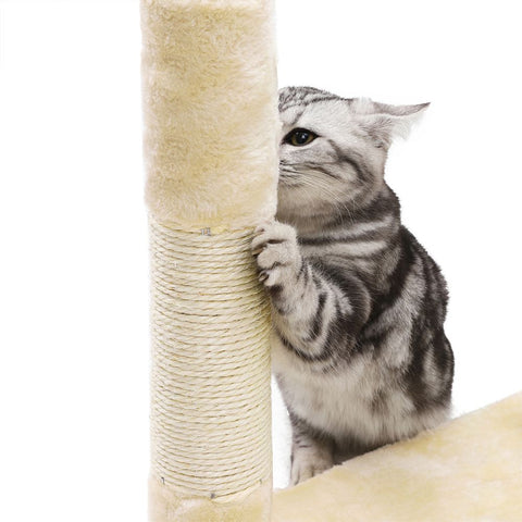 Rootz Kratzbaum – Kratzbaum mit Höhle – Kratzbaum mit Katzenklo-Schrank – Katzenkletterbaum – Katzenaktivitätsbaum – Katzenspielbaum – moderner Kratzbaum – Kratzbaumhaus – Spanplatte – Plüsch – Sisal – Beige – 55 x 40 x 138 cm (L x B x H)
