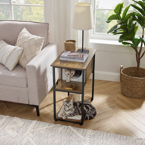Rootz Scratching Post - Cat Scratching Post - Floor-standing Scratching Post - With Storage Space To Save Space - Rustic Brown - 59 x 36 x 67 cm
